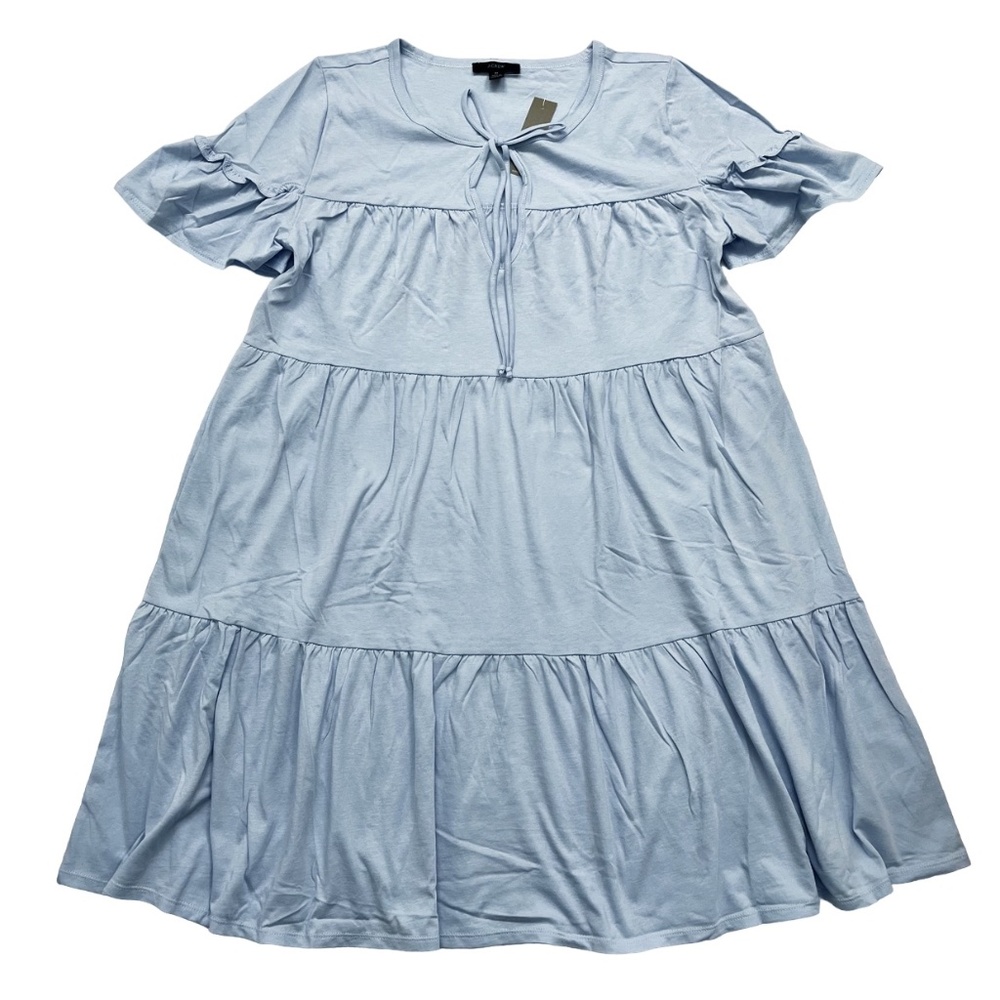 J. Crew Broken-In Jersey Tiered Mini Knit Dress Blue